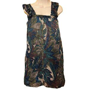 NU Collective Large Silk Tunic Dress Ruffled‎ Stretchy Straps Sleeveless Evening